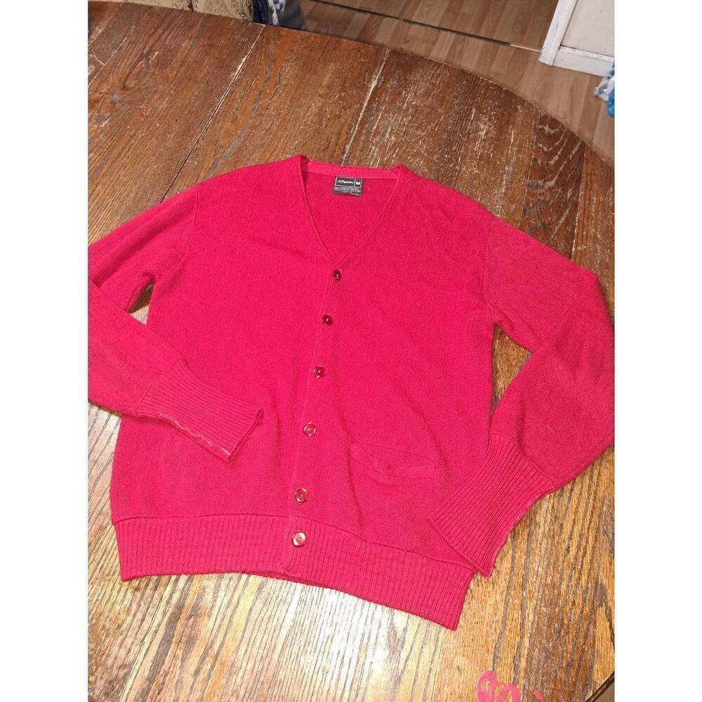 Vintage Med JCPenney Red MG Virgin Orlon Acrylic Long Sleeve Sweater Cardigan